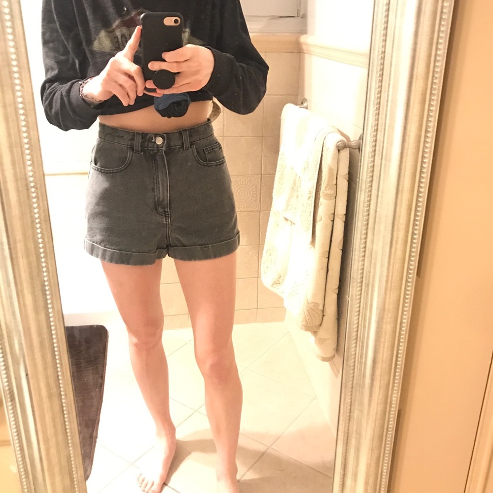 High Waisted Black Denim Shorts
